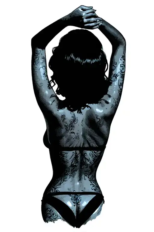 Pin Up Girl With Her Back Facing Forward Looking Over Shoulder With No Top On Wearing A Thong