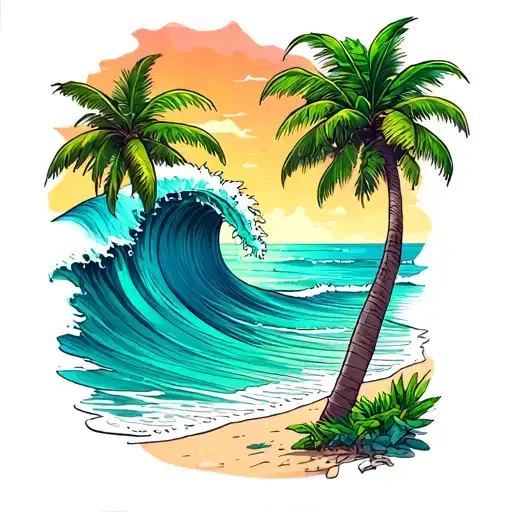Beach Scene Featuring Tube Wave And Color Scheme