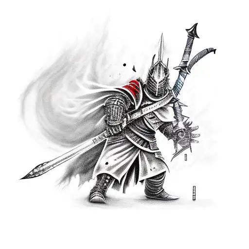 Create A Tattoo Featuring A Character From Dark Souls Wielding A Magical Weapon