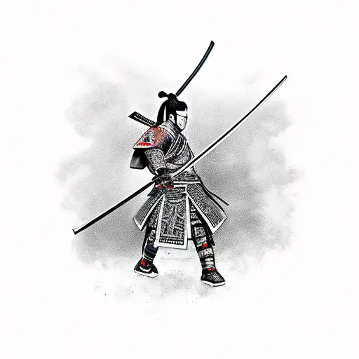 Samurai Warrior Wielding A Katana In A Traditional Japanese Landscape Setting