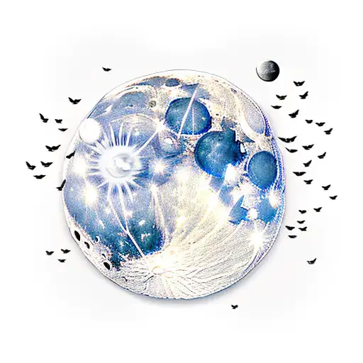 Birds Flying Over Moon