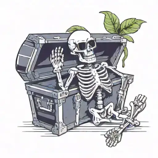 Skeleton Inside A Coffin Wearing Sunglasses And A Hawaiian Shirt