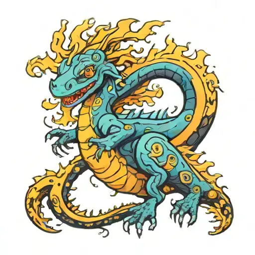 Fire Salamander Dragon Volcano Tree Growing