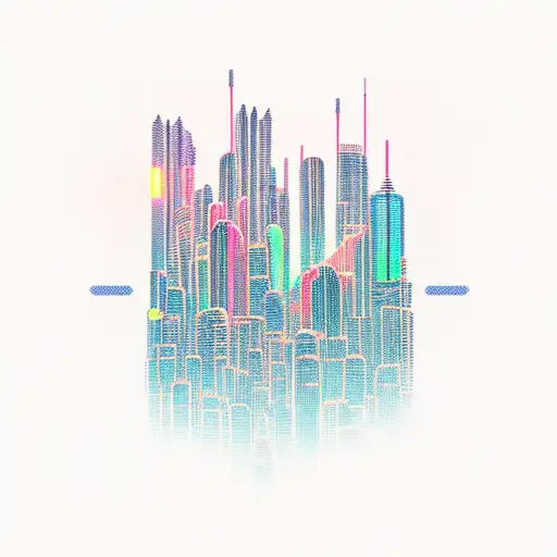 Cyberpunk Style City With River And Threes