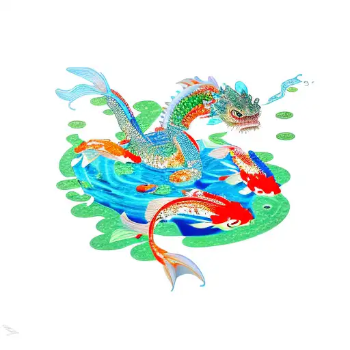 Lily With Koi Fish And Water Dragon Jungle Theme