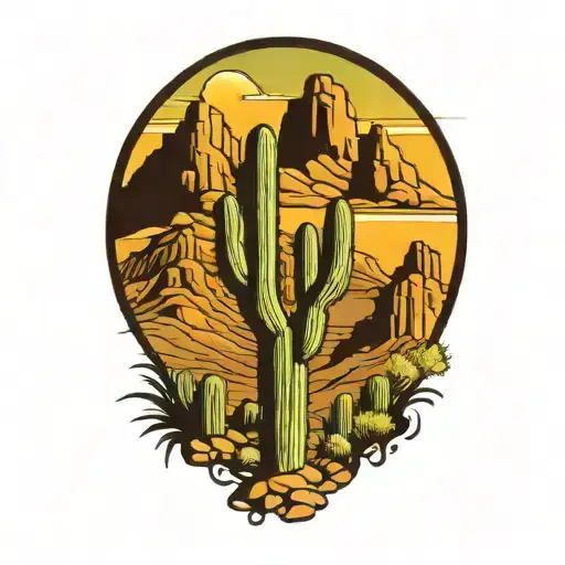 Graffiti Style Arizona Saguaro Cactus With Mountain In Background Color