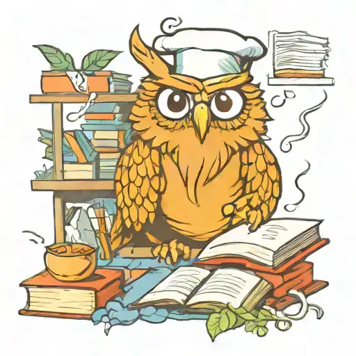 A Wise Owl Cooking In A Fun Kitchen Surrounded By Knowledge Books