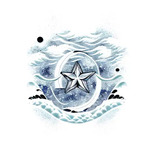 Black And White Aquarius Wave Sign With Star Constellation