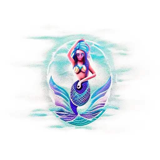 A Mystical Mermaid With Gypsy-inspired Tattoos Playing A Guitar By The Sea