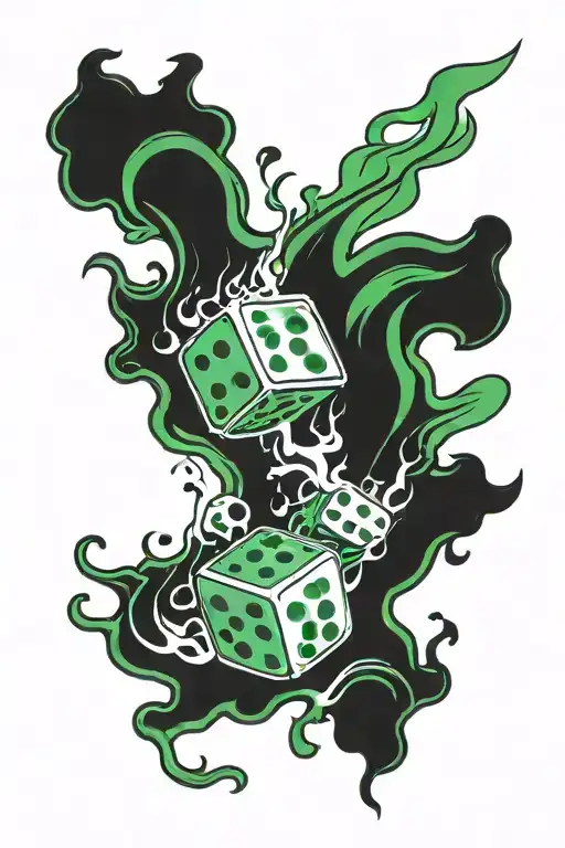Two Dice In Flames In A Black And Green Scheme