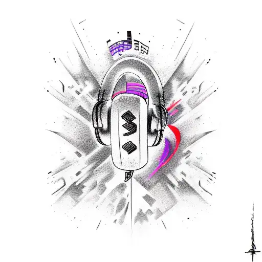 Design A Dark Music Themed Tattoo Incorporating Brush Strokes And Line Work