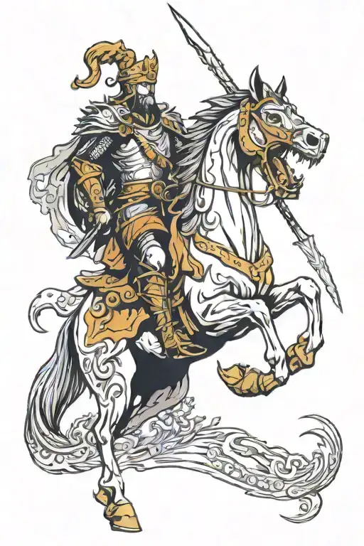 A Warrior With A Spear On A Horse Pierces A Dragon