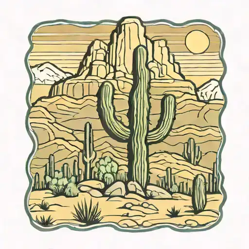 Arizona Saguaro Cactus With Mountain In Background Color