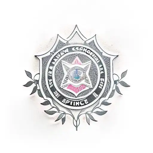A New-school Style Tattoo Of A Police Badge With Japanese Cherry Blossoms Surrounding It