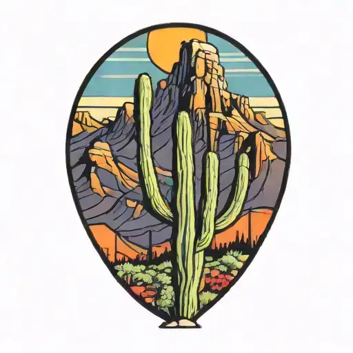 Arizona Saguaro Cactus With Mountain In Background Color