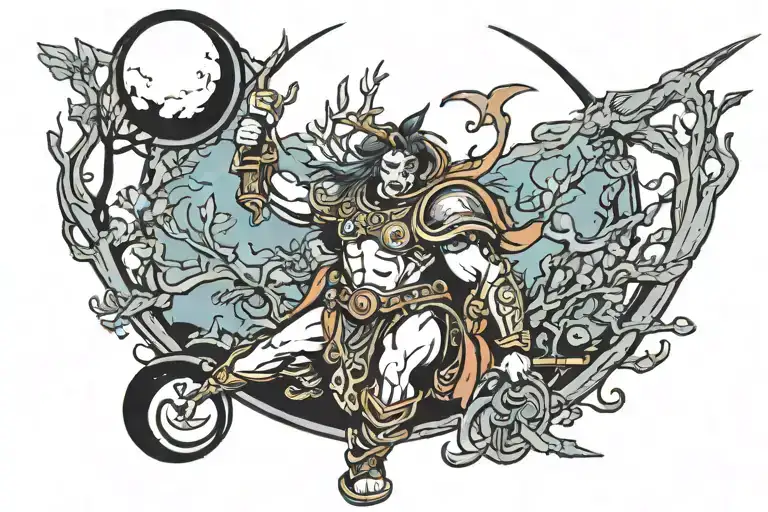 Moon With Tree And A Warrior