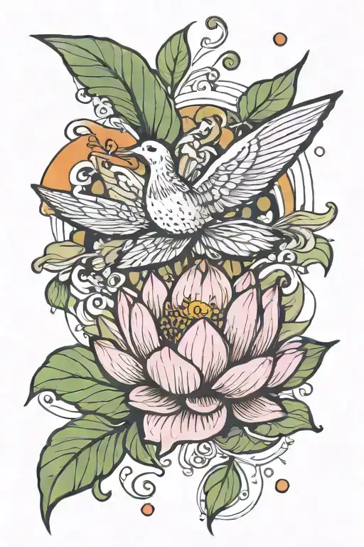 Lotus Flower Bird Flying Heart Bleeding