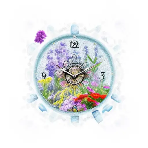 Intricate Clock With Water Lillie's And Larkspur