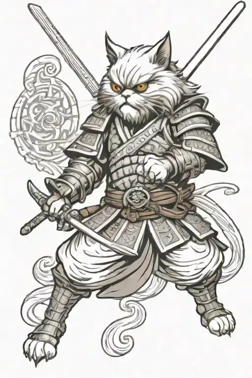 Persian Cat Samurai Warrior Battling