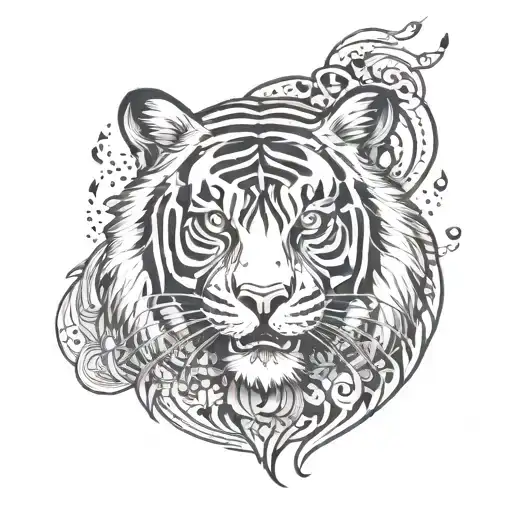 A Tiger With Intricate Patterns And Symbols Representing Different Types Of Knowledge