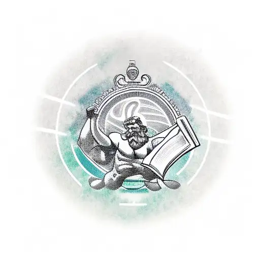 Greek Crest With Zeus Reading A Book Looking Out Over The Earth