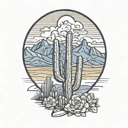 Arizona Saguaro Cactus With Mountain In Background Color