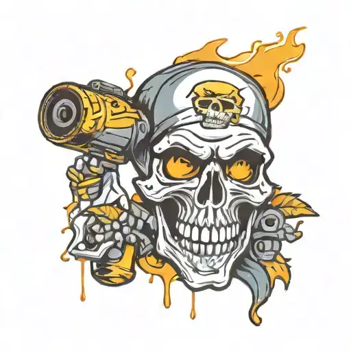 Skull With Can Spray Hiphop