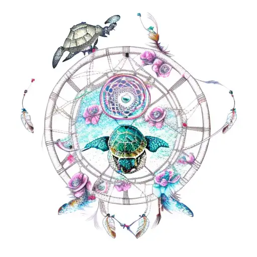 Dream Catcher With A Sea Turtle And Rose