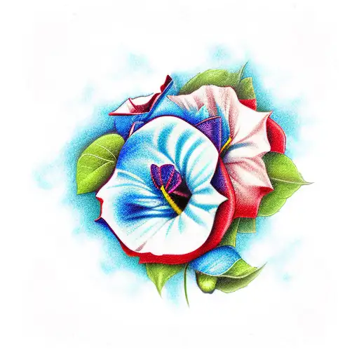 Blue Morning Glory And Red Rose