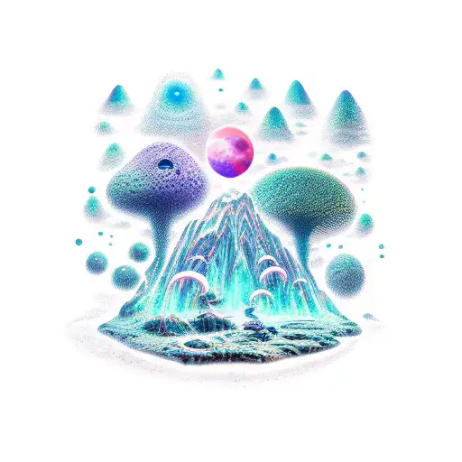 An Otherworldly Landscape With Alien Creatures Exploring A Starlit Sky