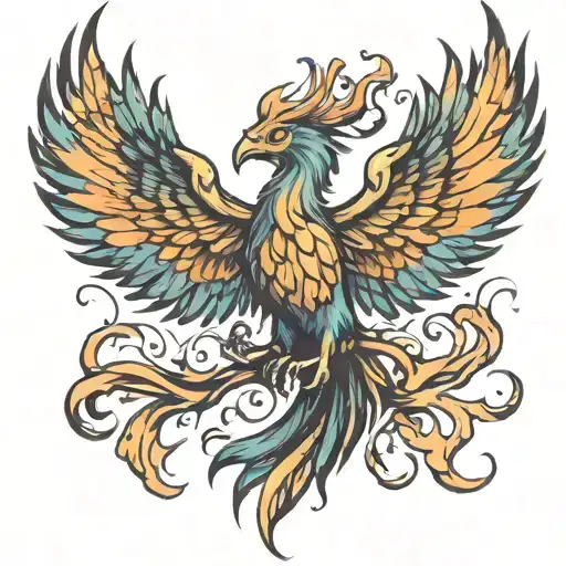 3 Fire Phoenix Rising From Flames Surrounding Him Victorious