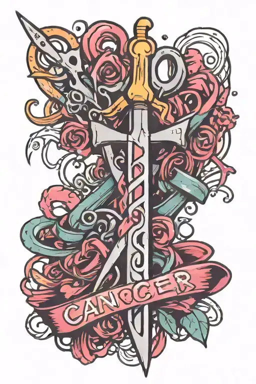 Scissors Cutting Through The Word Cancer Ribbon