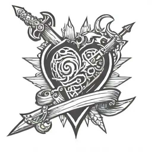 Heart With Rapier And Dagger Piercing Tattoo