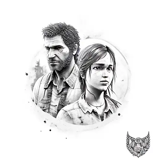 A Traditional Tattoo Design Featuring Ellie's Knife And Joel's Guitar From The Last Of Us Tattoo