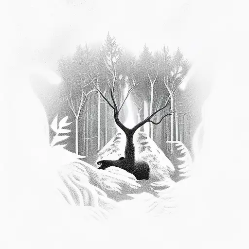 A Mystical Forest Scene With A Hidden Dog Silhouette