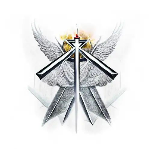 Thin Sharp Cross Sword With Sharp Wings Made Out Of Bones