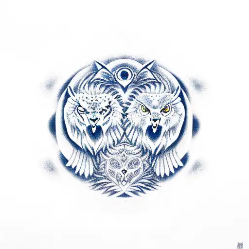 Lion And Owl Forming A Ying Yang