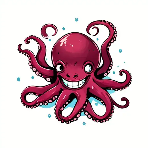 Smiling Maroon Octopus Wrapped Around Roman Numerals
