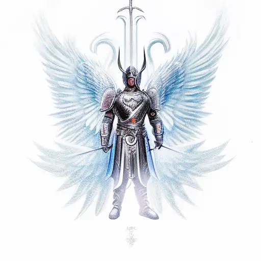 Archangel Chamuel As A Majestic Warrior With Intricate Armor And Wings