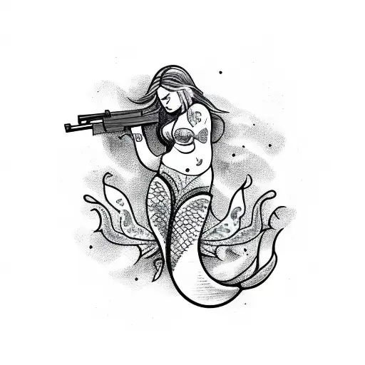 Mermaid With Tattoos And A Gun
