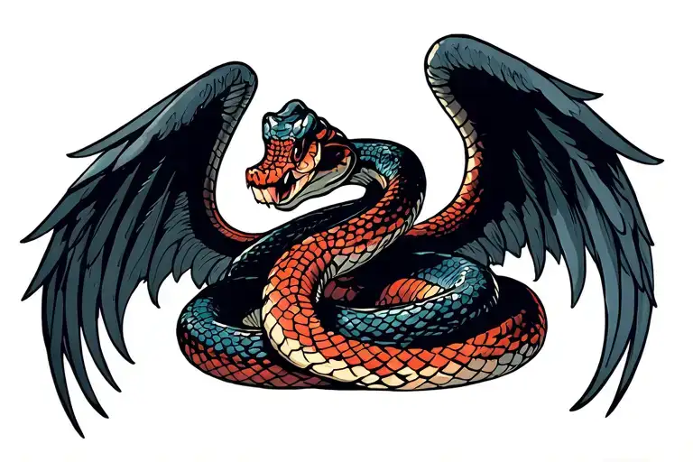 Snake Wrapping Wings Around Yin