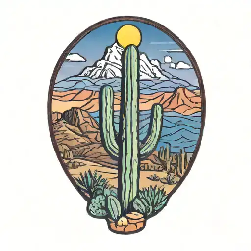 Arizona Saguaro Cactus With Mountain In Background Color