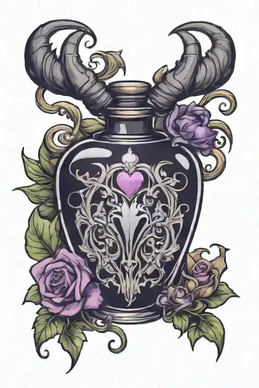 Potion Bottle With Maleficent Horns And Crystal Heart