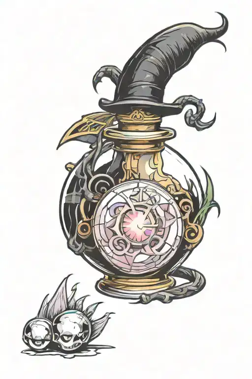 Potion Bottle With Maleficent Horns And Crystal Ball Surrounded