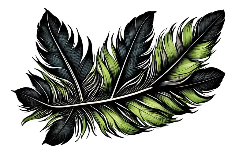 Single Feather With Leaves All Black