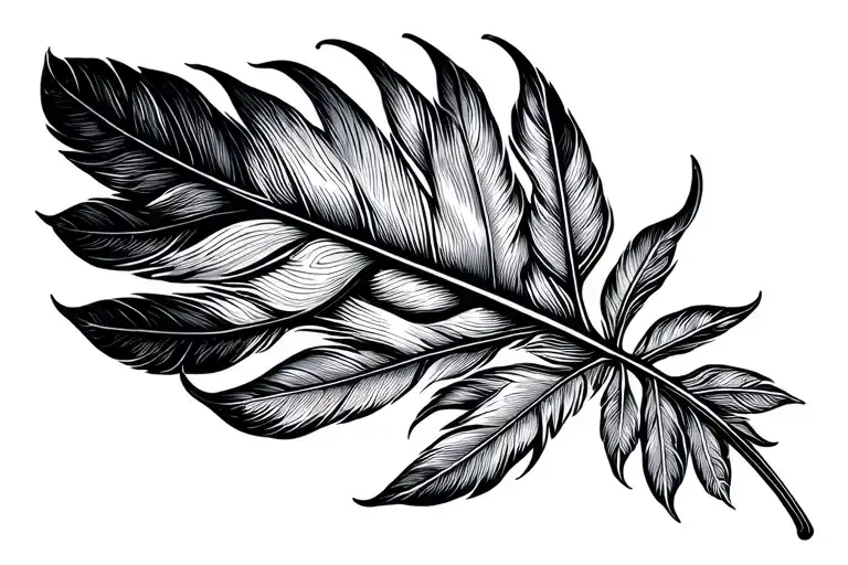 Single Feather With Leaves All Black