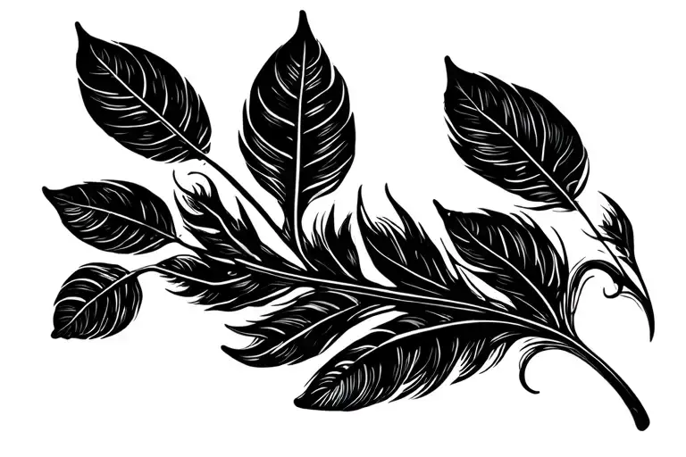 Single Feather With Leaves All Black