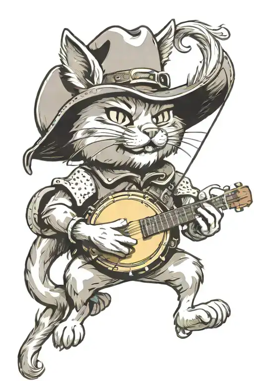 Cowboy Cat Playing Banjo