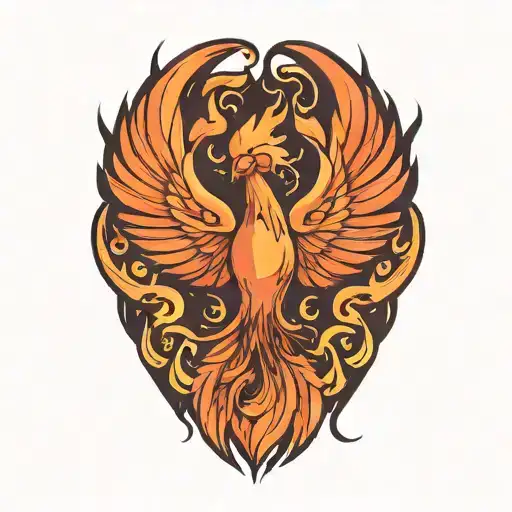 Asymetrical Phoenix Bird Rising From The Ashes With No Background