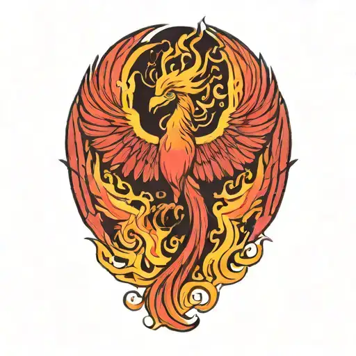 Asymetrical Phoenix Rising Triumphantly With Flames Swirling From The Wing Tips With No Background